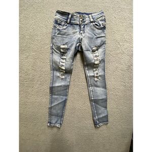 Noble Jeans Womens Junior 7 Blue Distressed Skinny